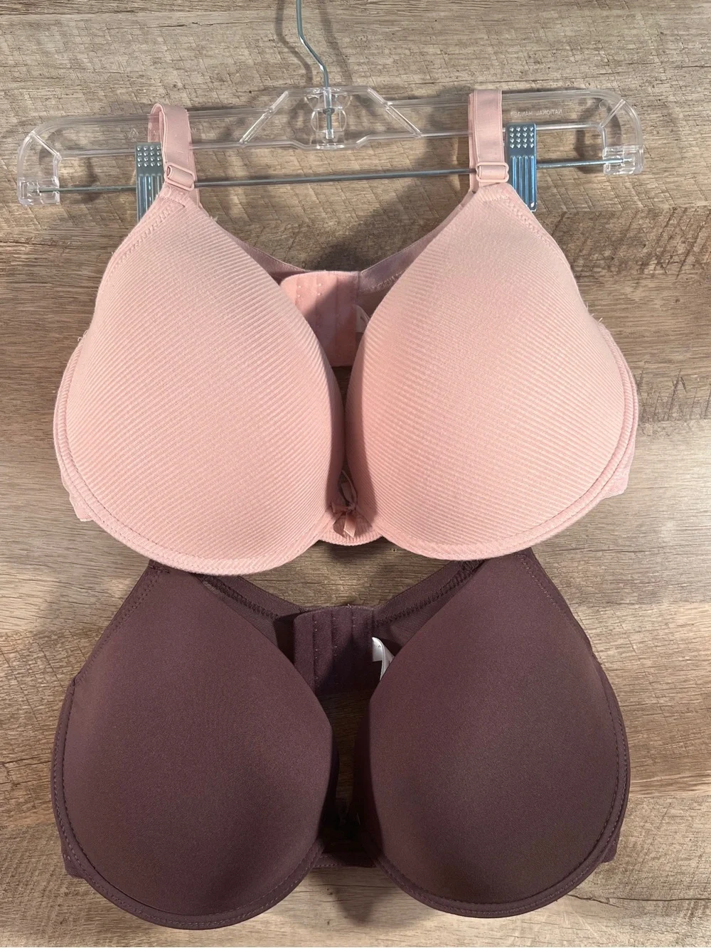 Adrienne Vittadini Bra Set 38D 2pc Ribbed Pink & Plum Underwire Full Figure NWOT